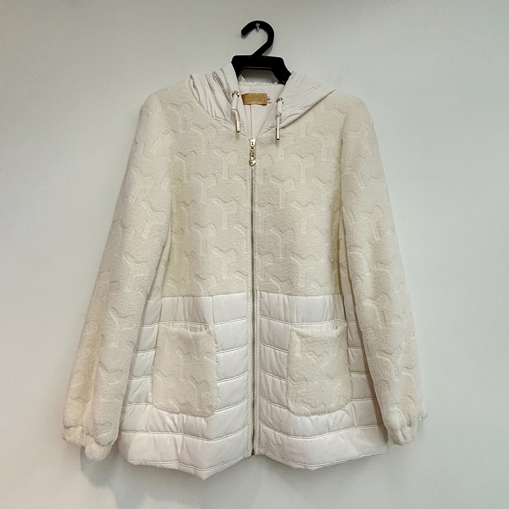 暖絨壓紋拼接連帽外套