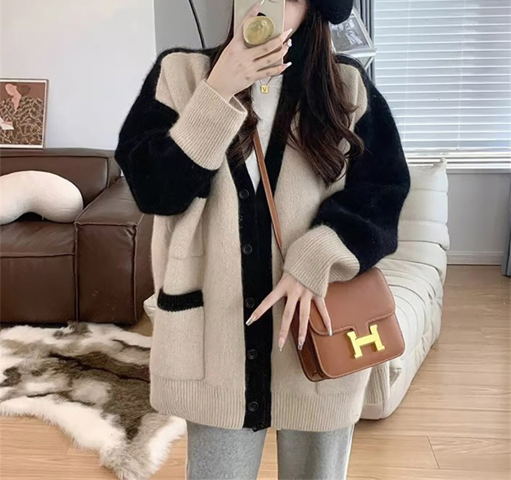 拼色設計感針織外套