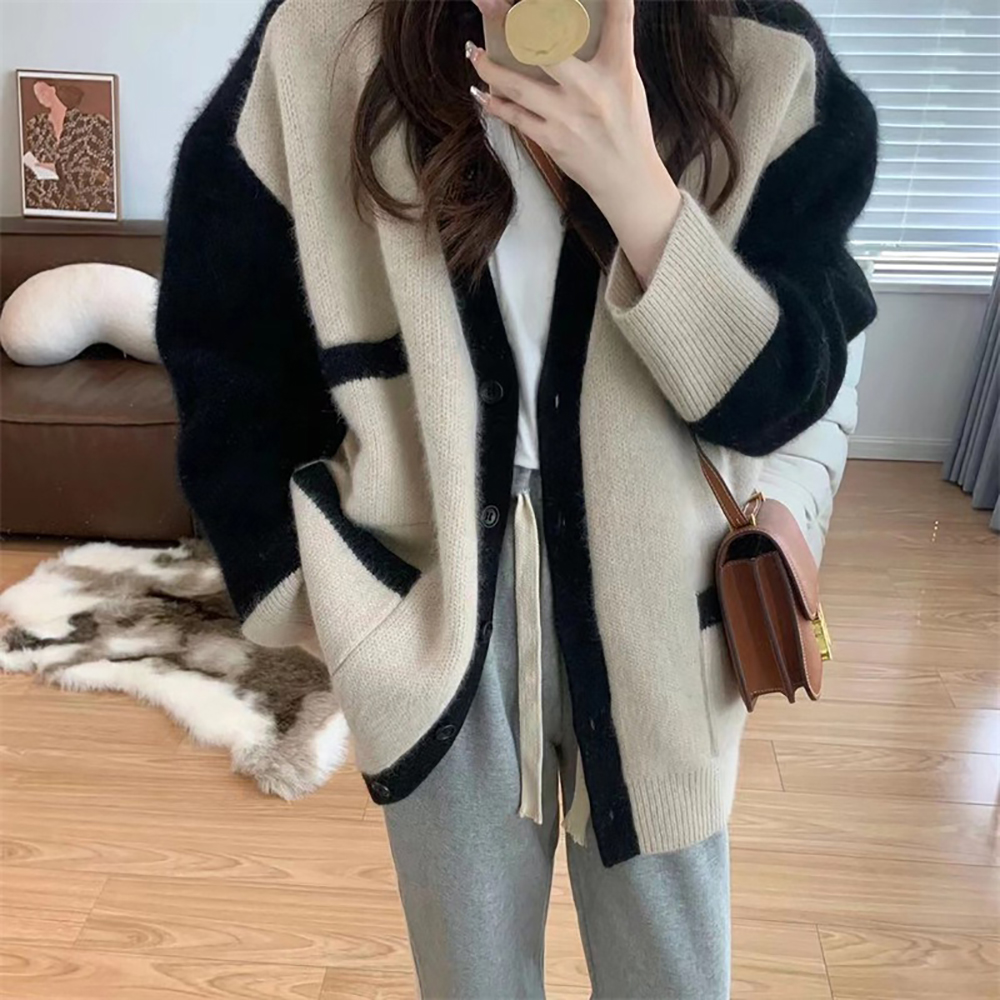 拼色設計感針織外套