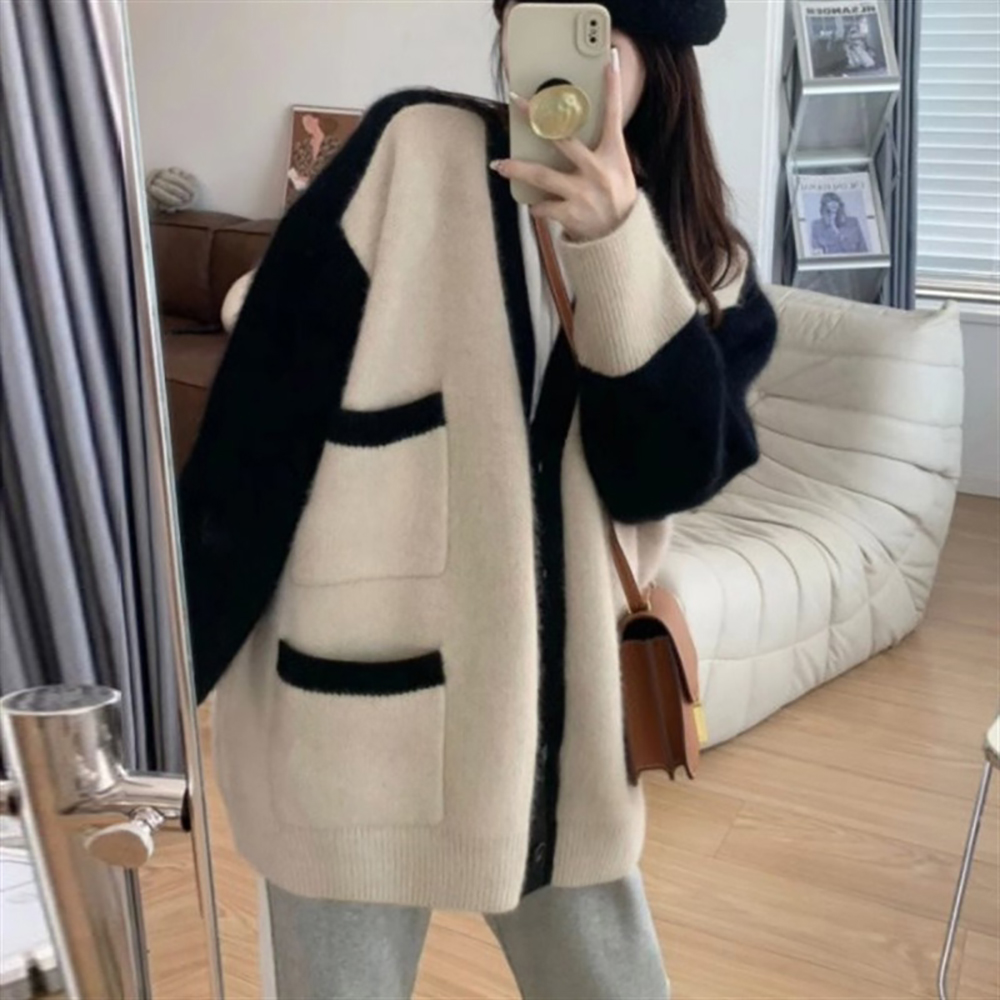 拼色設計感針織外套