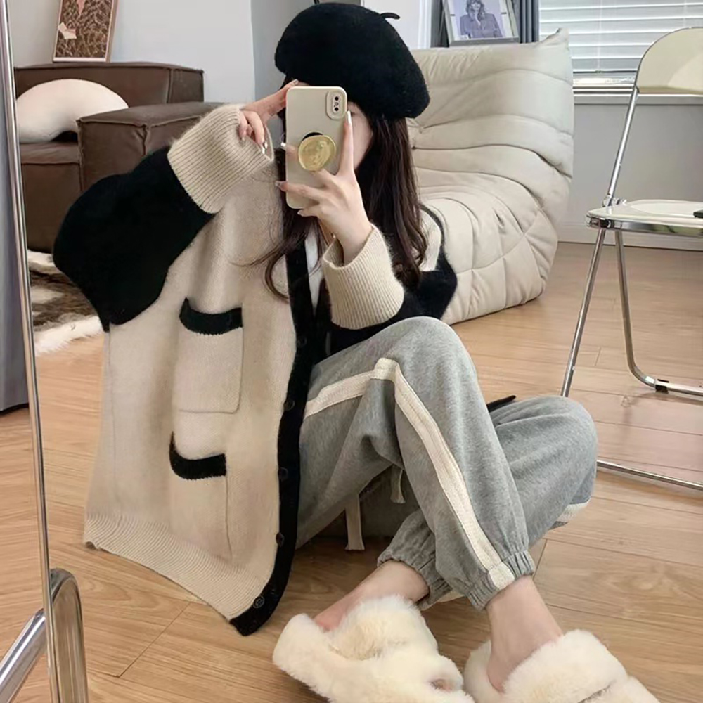 拼色設計感針織外套