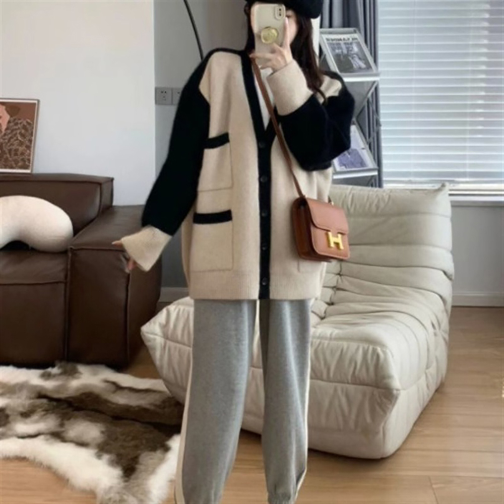 拼色設計感針織外套