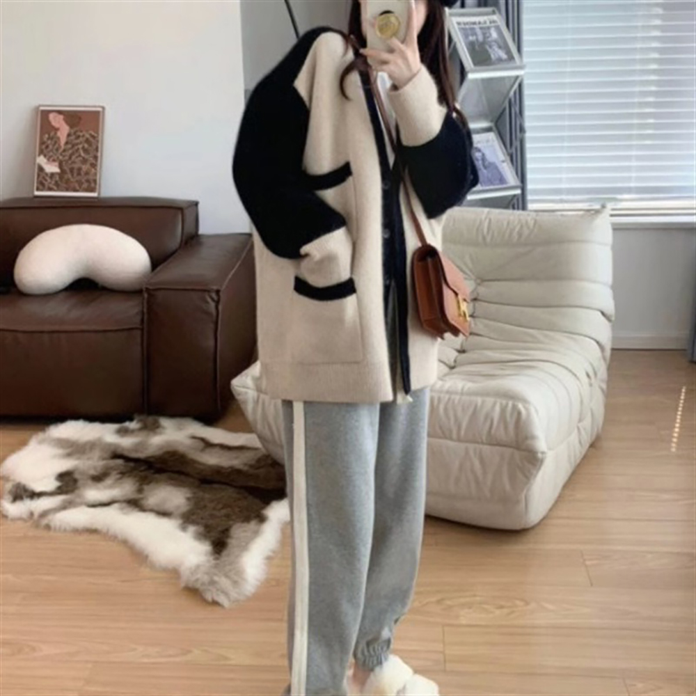 拼色設計感針織外套