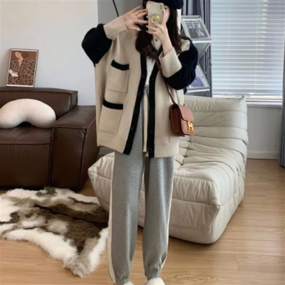 拼色設計感針織外套