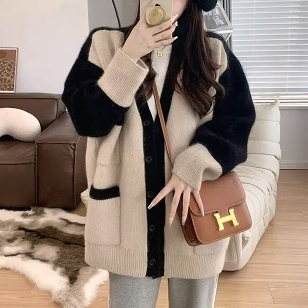 拼色設計感針織外套