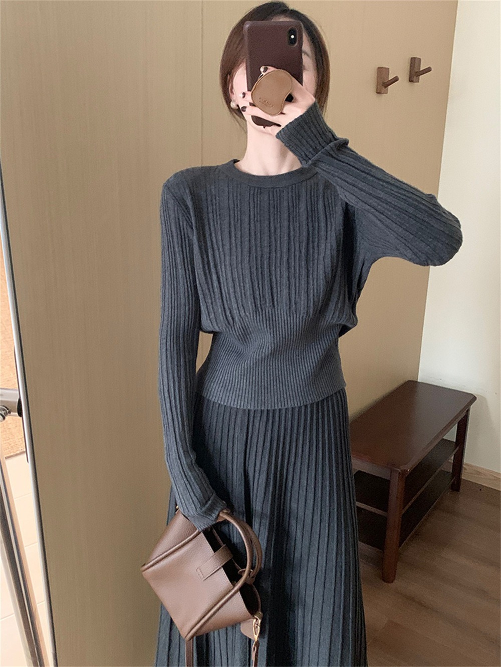 針織溫柔風長裙套裝