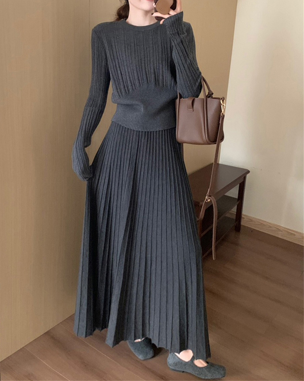 針織溫柔風長裙套裝