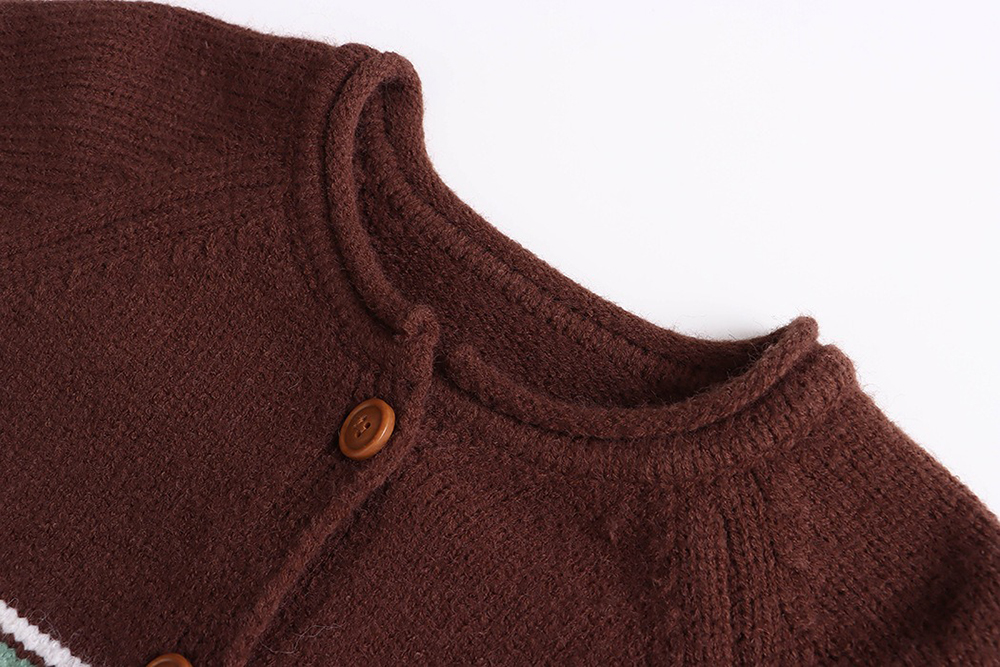 撞色條紋圓領針織外套