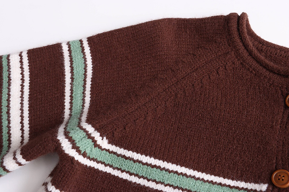 撞色條紋圓領針織外套