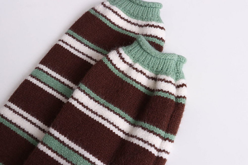 撞色條紋圓領針織外套