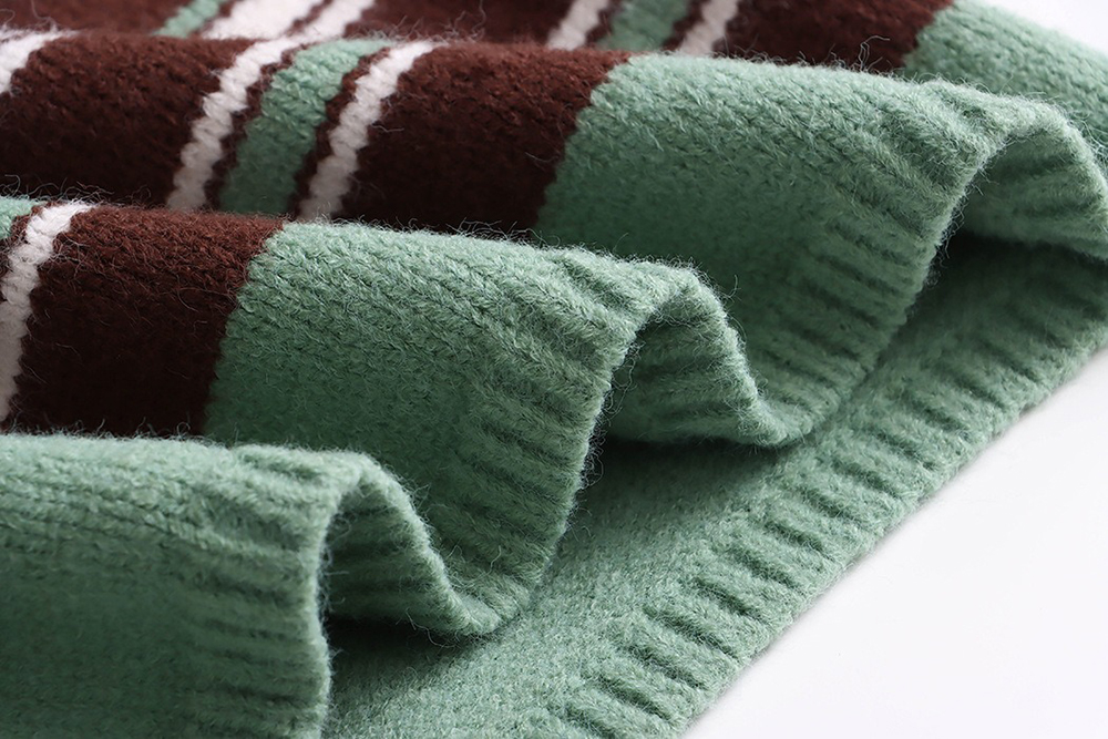 撞色條紋圓領針織外套