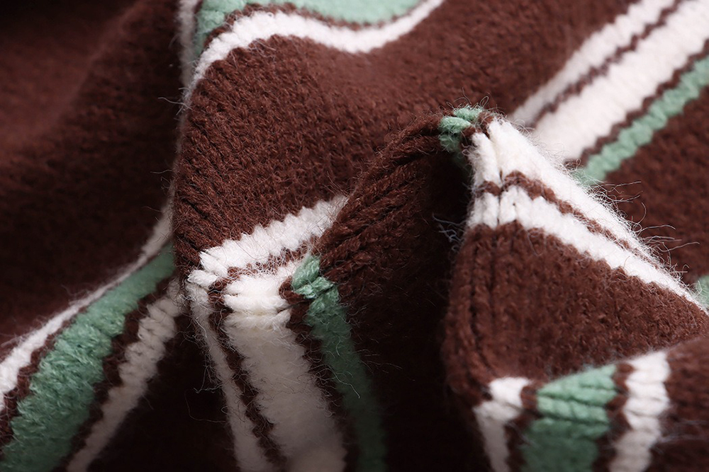 撞色條紋圓領針織外套