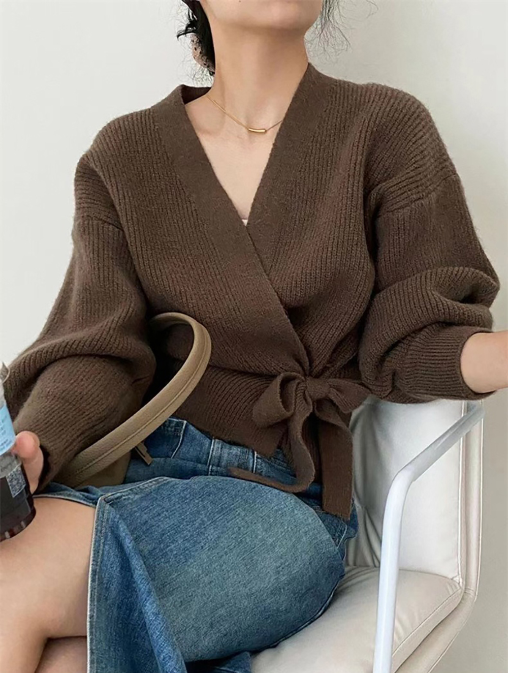 蝴蝶結綁帶針織上衣