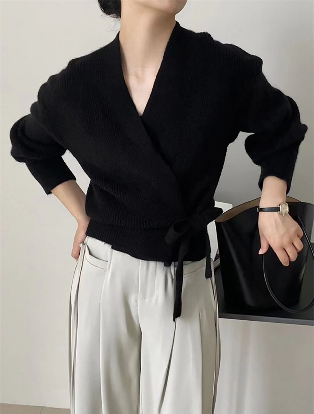 蝴蝶結綁帶針織上衣