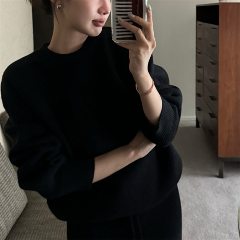 字母壓印針織短裙套裝