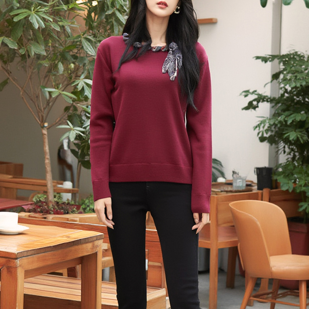 復古絲巾領結針織上衣