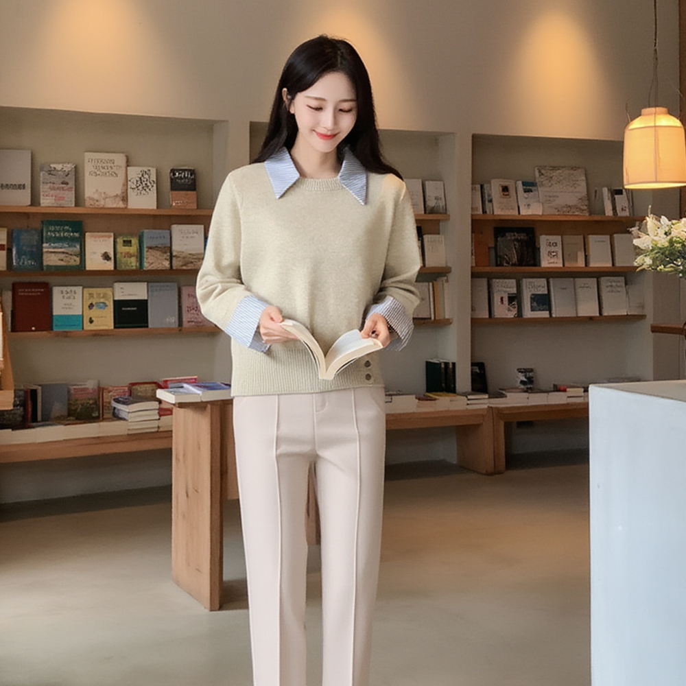 假兩件拼接針織上衣