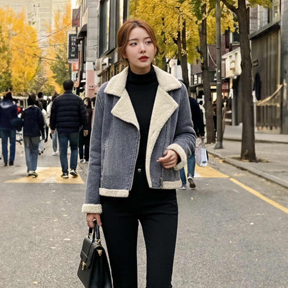 復古水洗牛仔刷毛外套