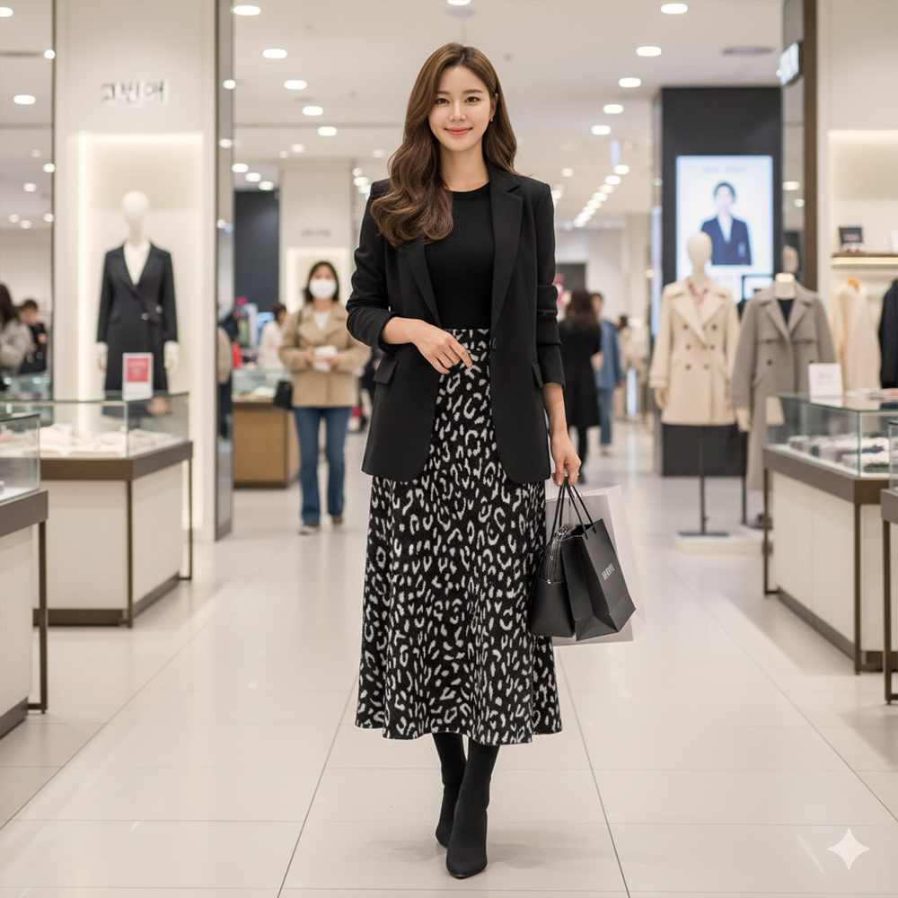 黑白豹紋垂墜感長裙