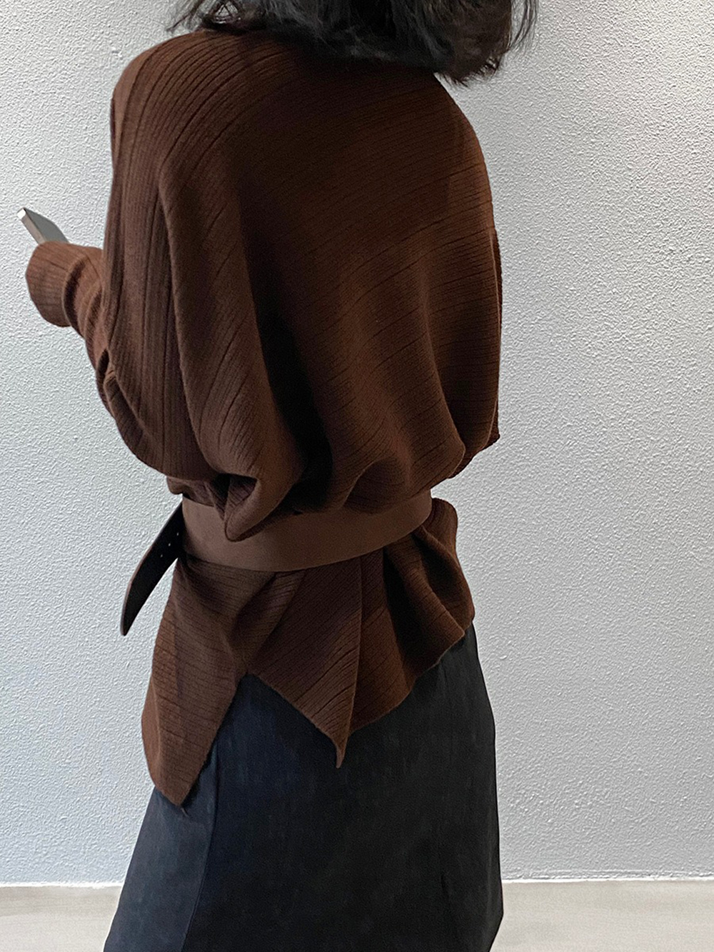 斜肩針織蝙蝠袖上衣