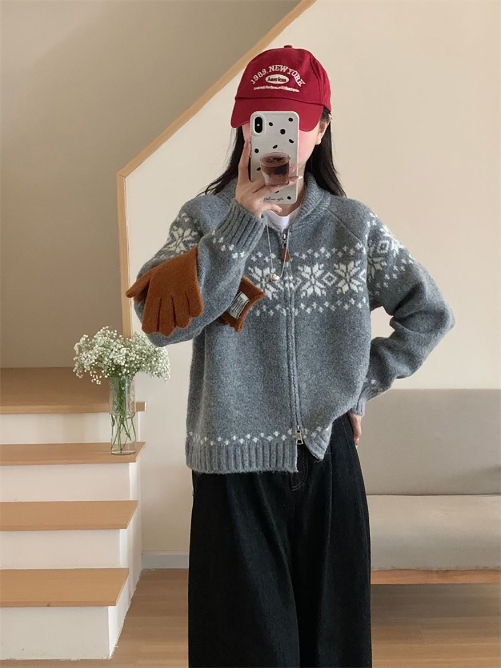 別緻提花拉鍊針織上衣