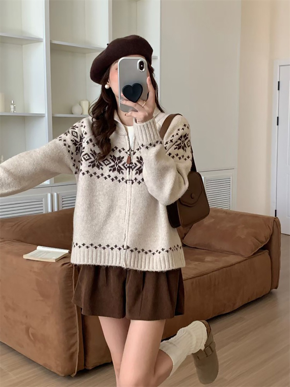 別緻提花拉鍊針織上衣