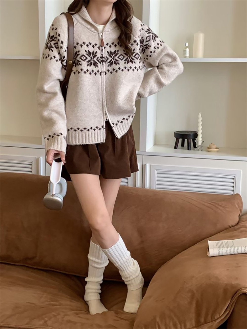 別緻提花拉鍊針織上衣