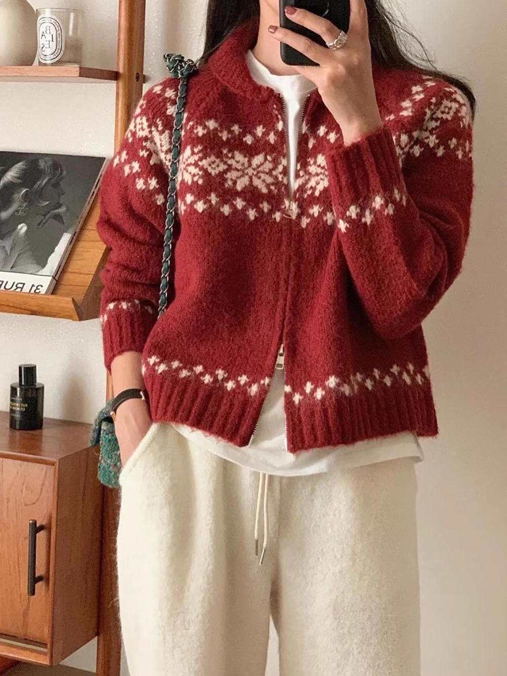 別緻提花拉鍊針織上衣