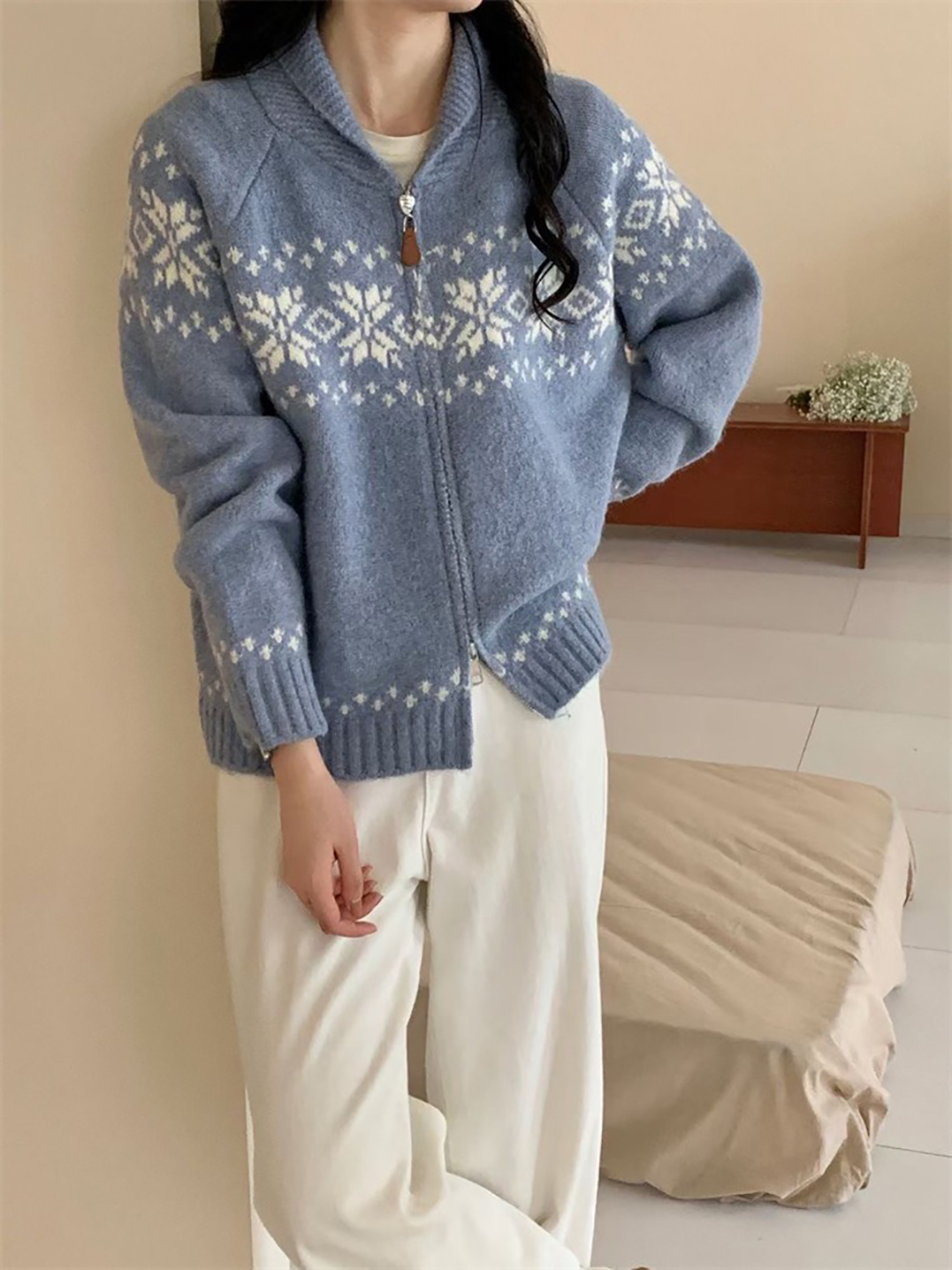 別緻提花拉鍊針織上衣