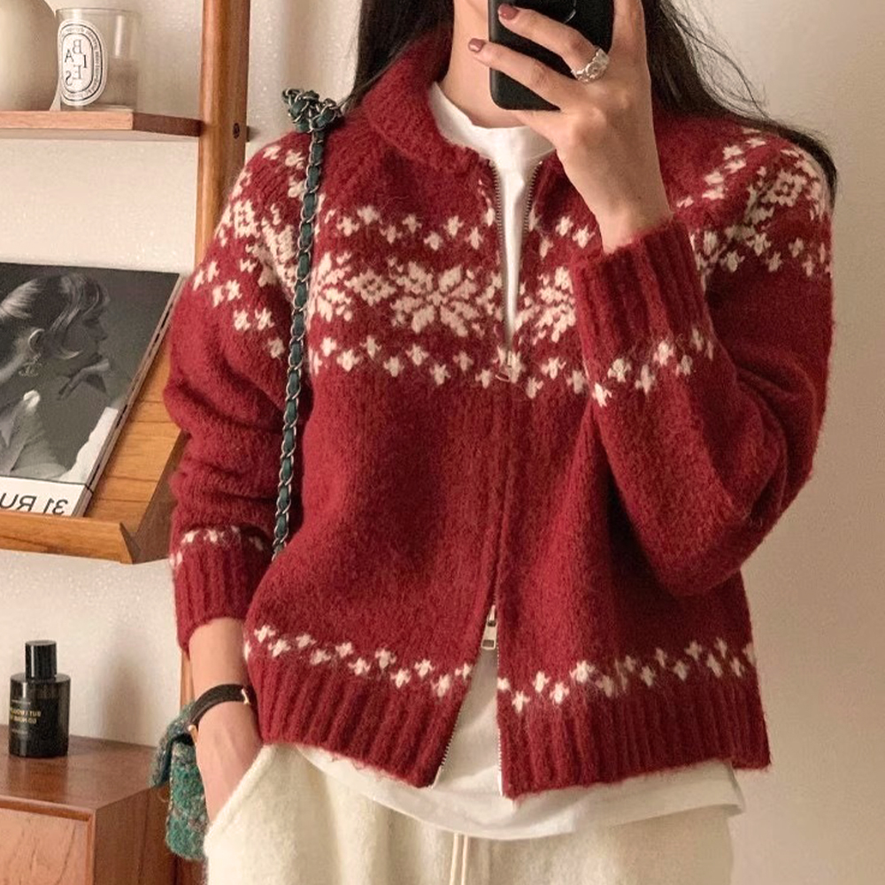 別緻提花拉鍊針織上衣