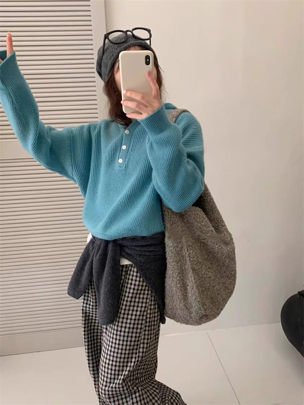 糖果色連帽針織上衣