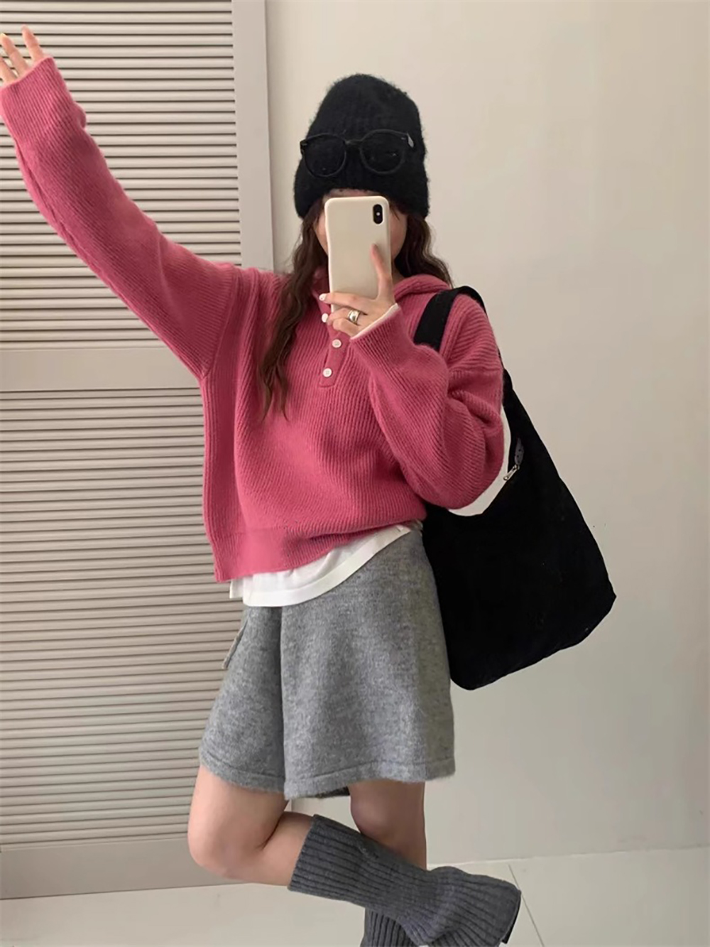 糖果色連帽針織上衣