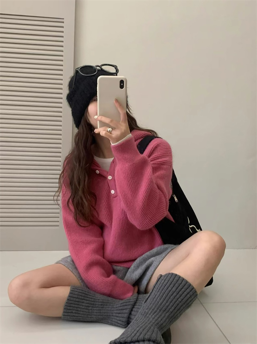 糖果色連帽針織上衣