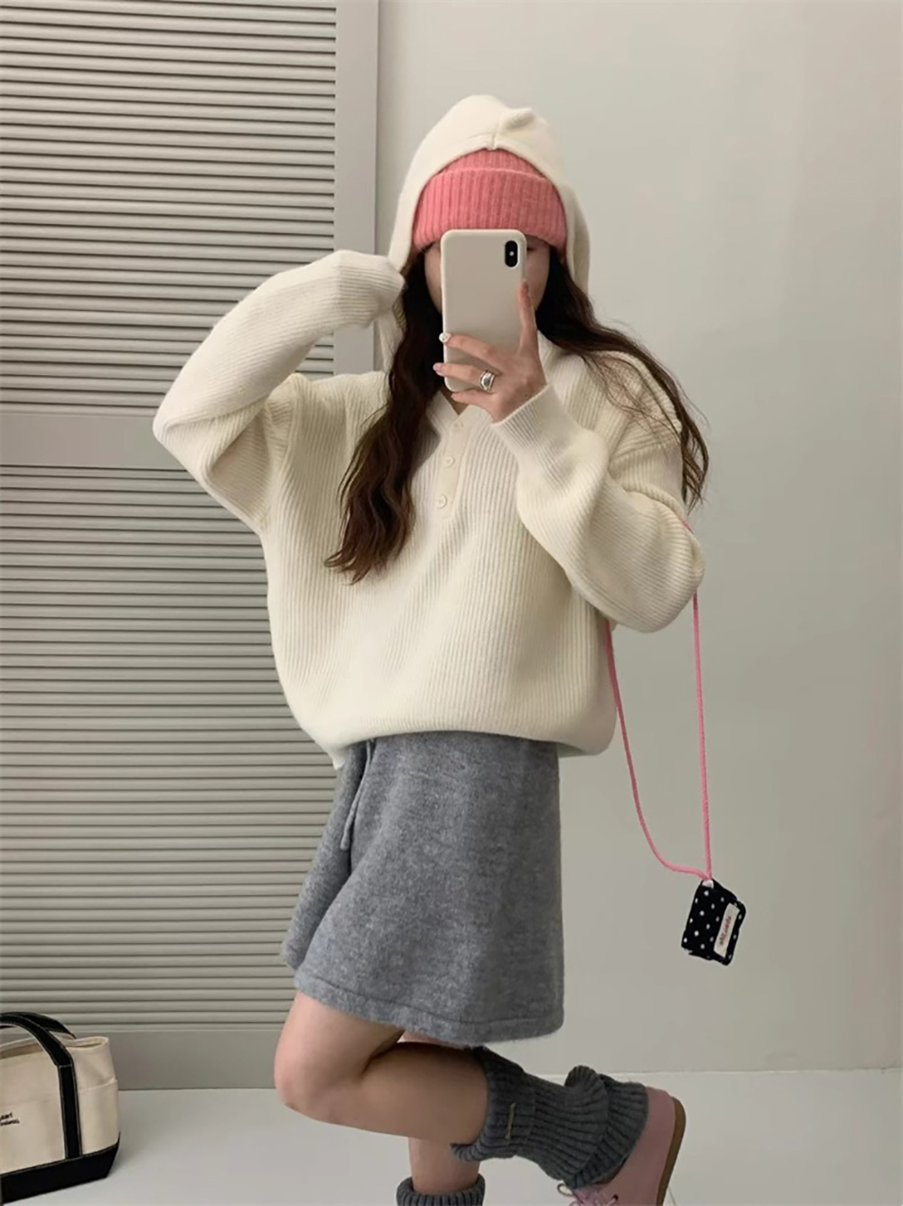 糖果色連帽針織上衣