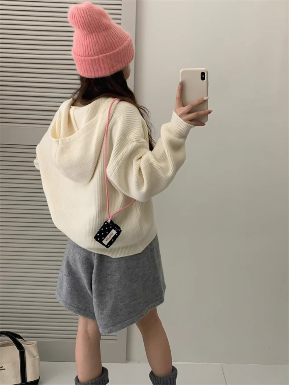 糖果色連帽針織上衣