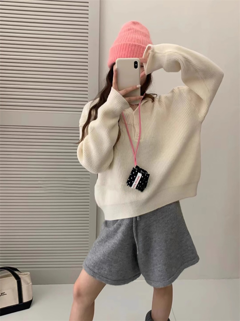 糖果色連帽針織上衣