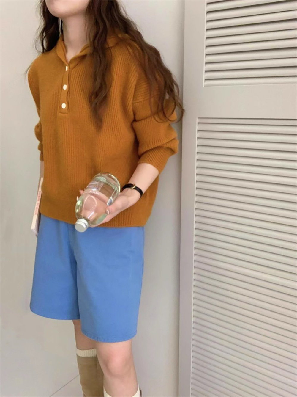 糖果色連帽針織上衣