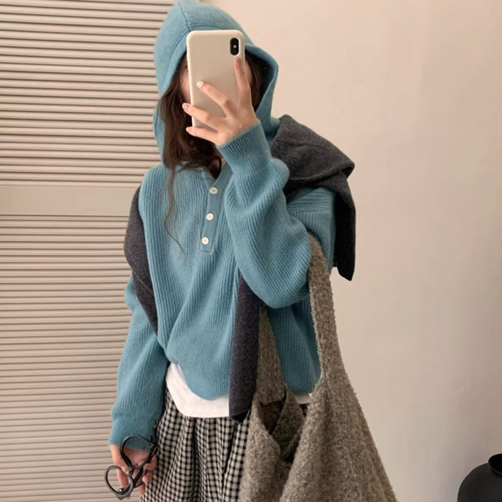 糖果色連帽針織上衣