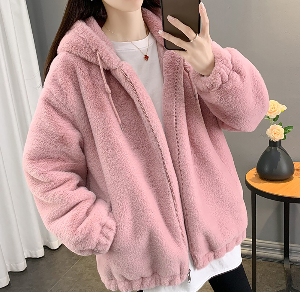 仿兔毛毛絨連帽外套