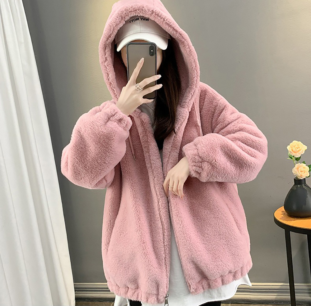 仿兔毛毛絨連帽外套