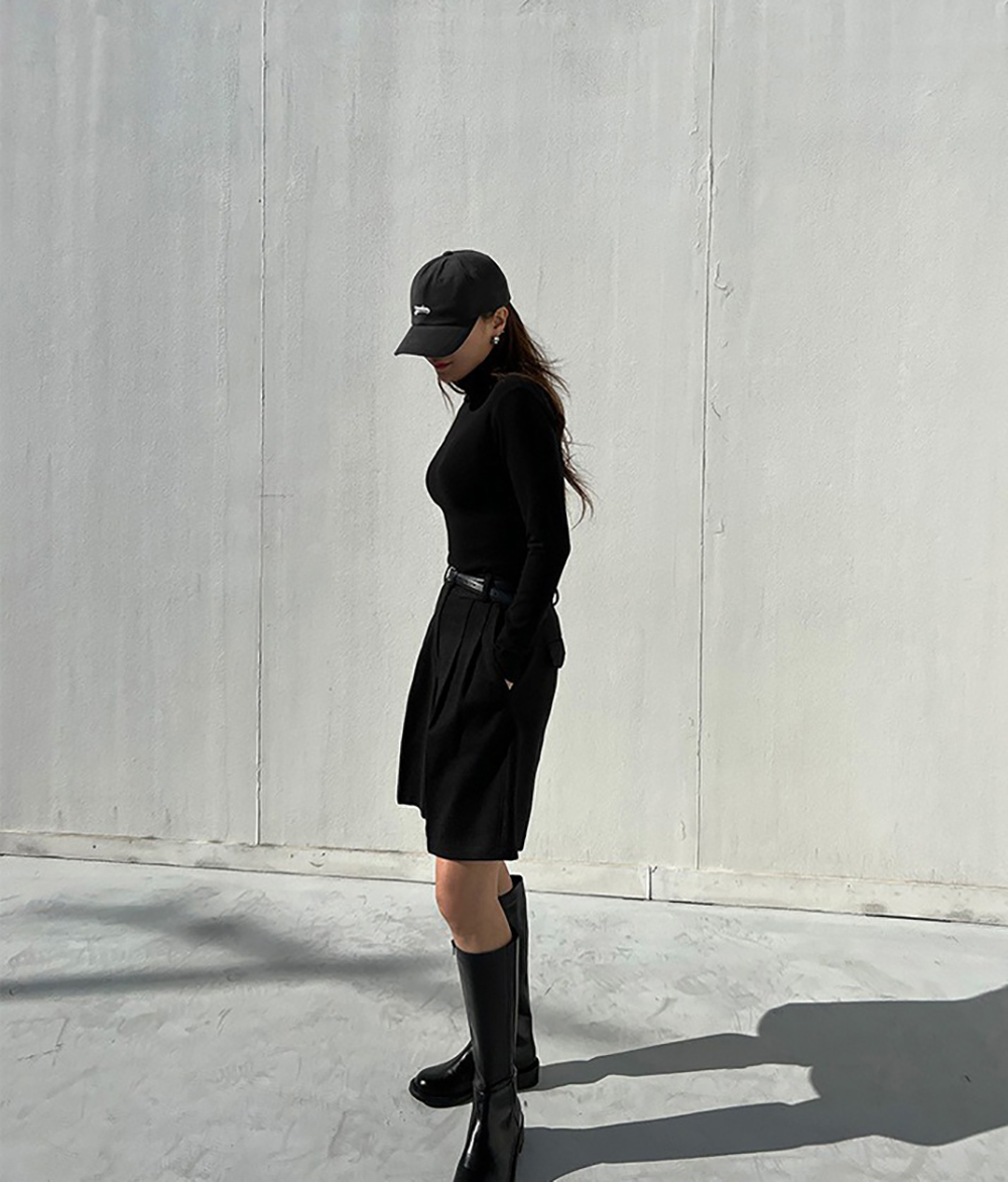 簡約高腰壓褶毛呢短褲