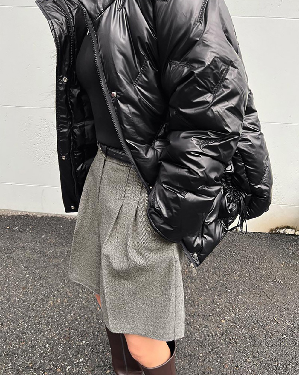 簡約高腰壓褶毛呢短褲