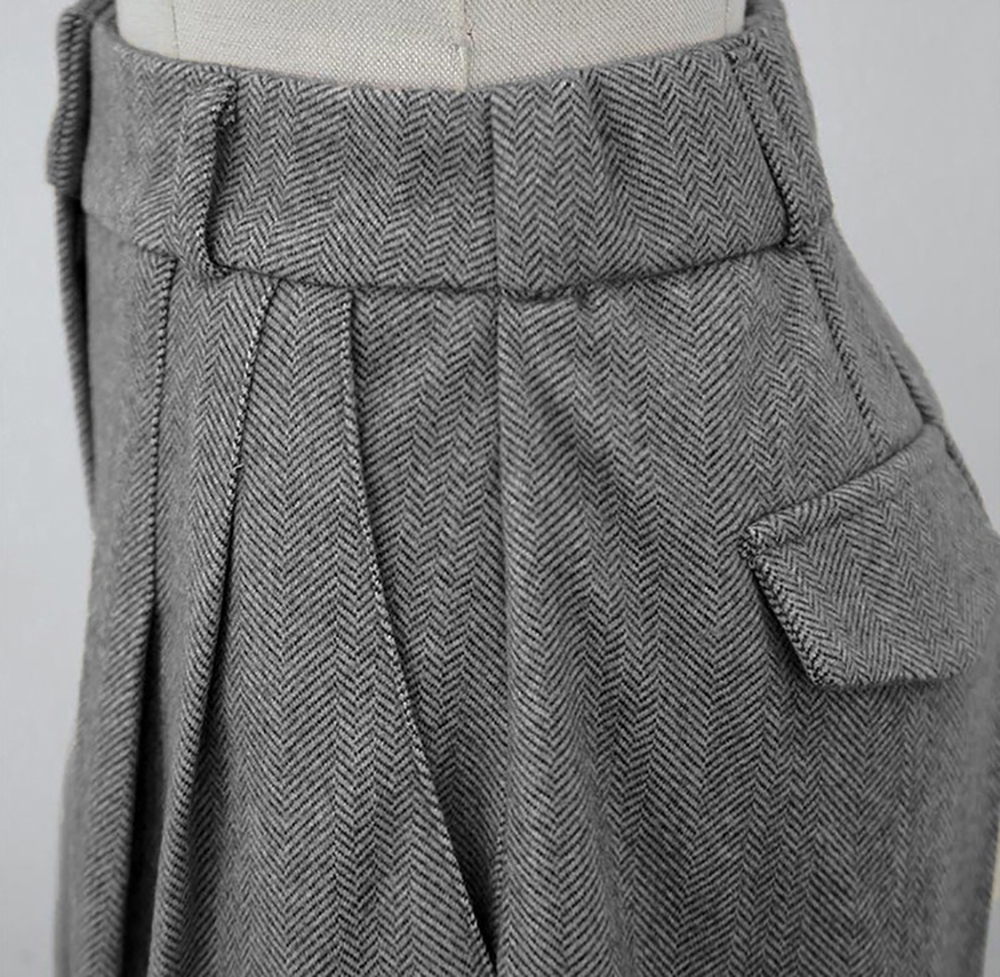 簡約高腰壓褶毛呢短褲