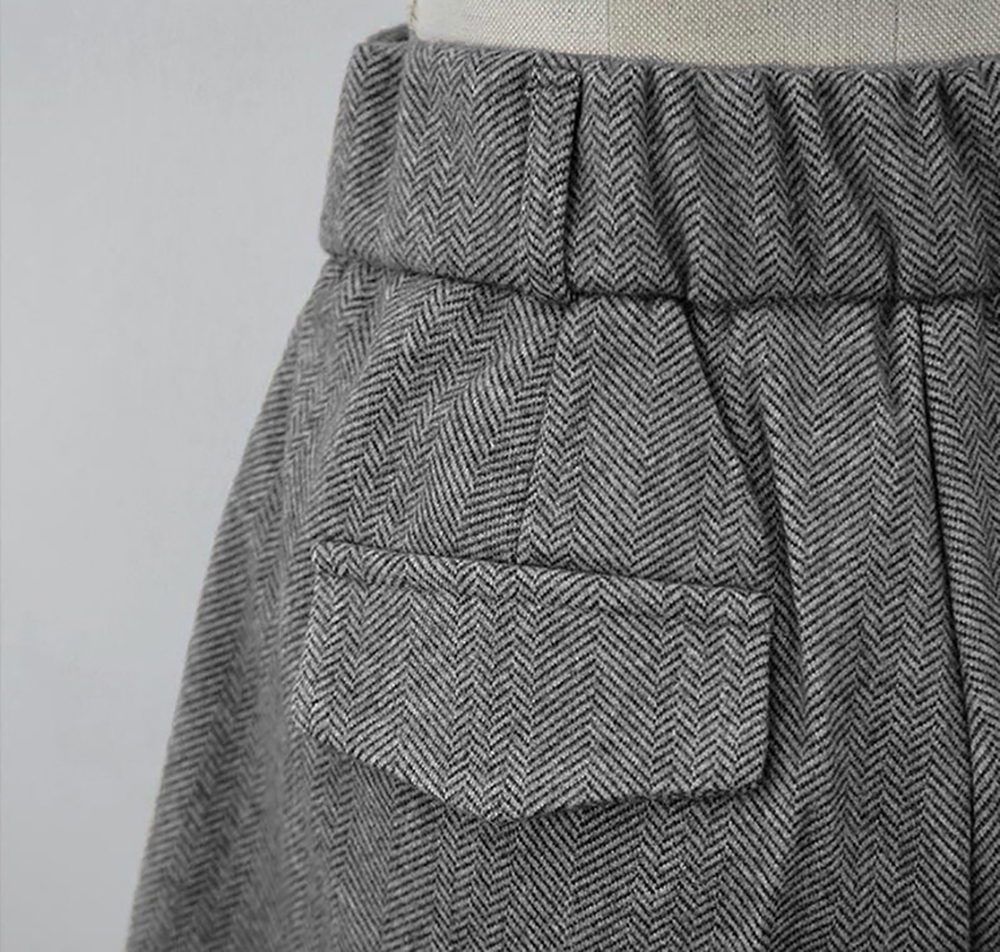 簡約高腰壓褶毛呢短褲