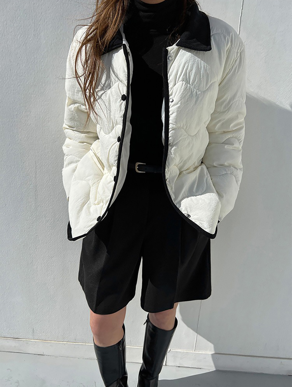 簡約高腰壓褶毛呢短褲