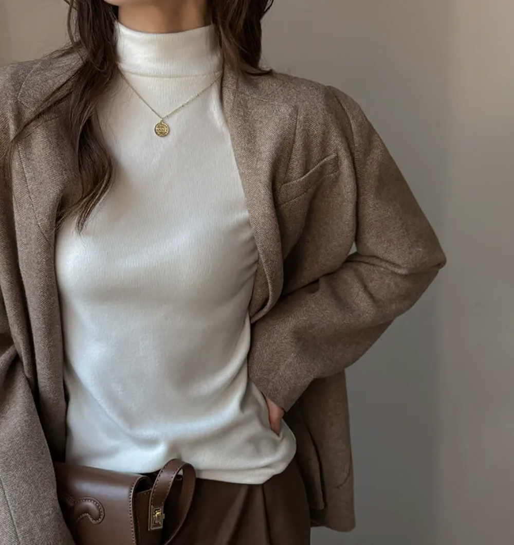 仿羊絨半高領打底上衣