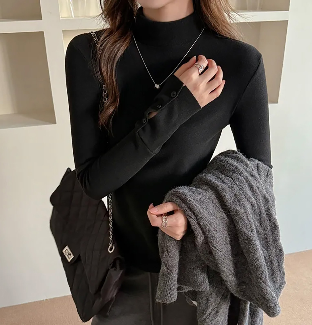 仿羊絨半高領打底上衣