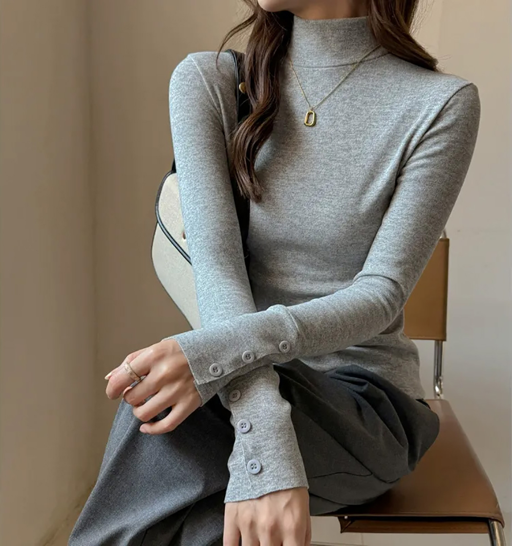 仿羊絨半高領打底上衣