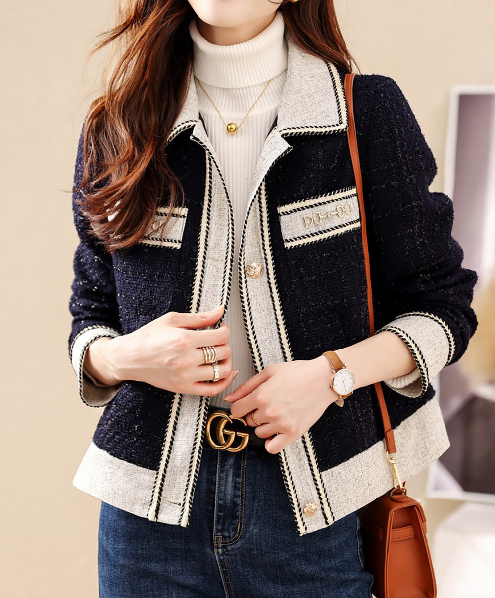 優雅拼色小香風外套