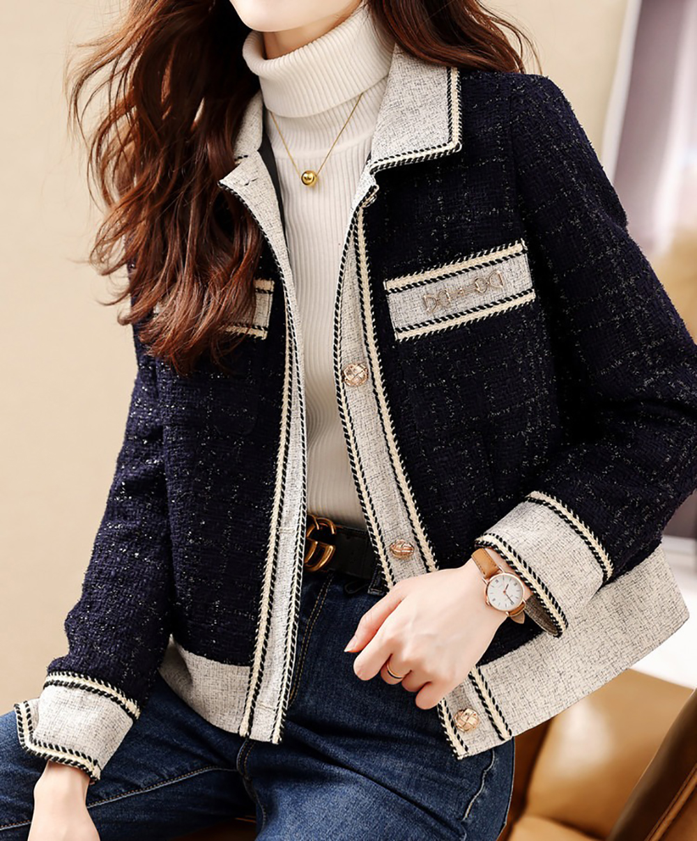 優雅拼色小香風外套